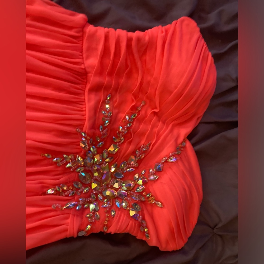Orange prom dress with rhinestones
